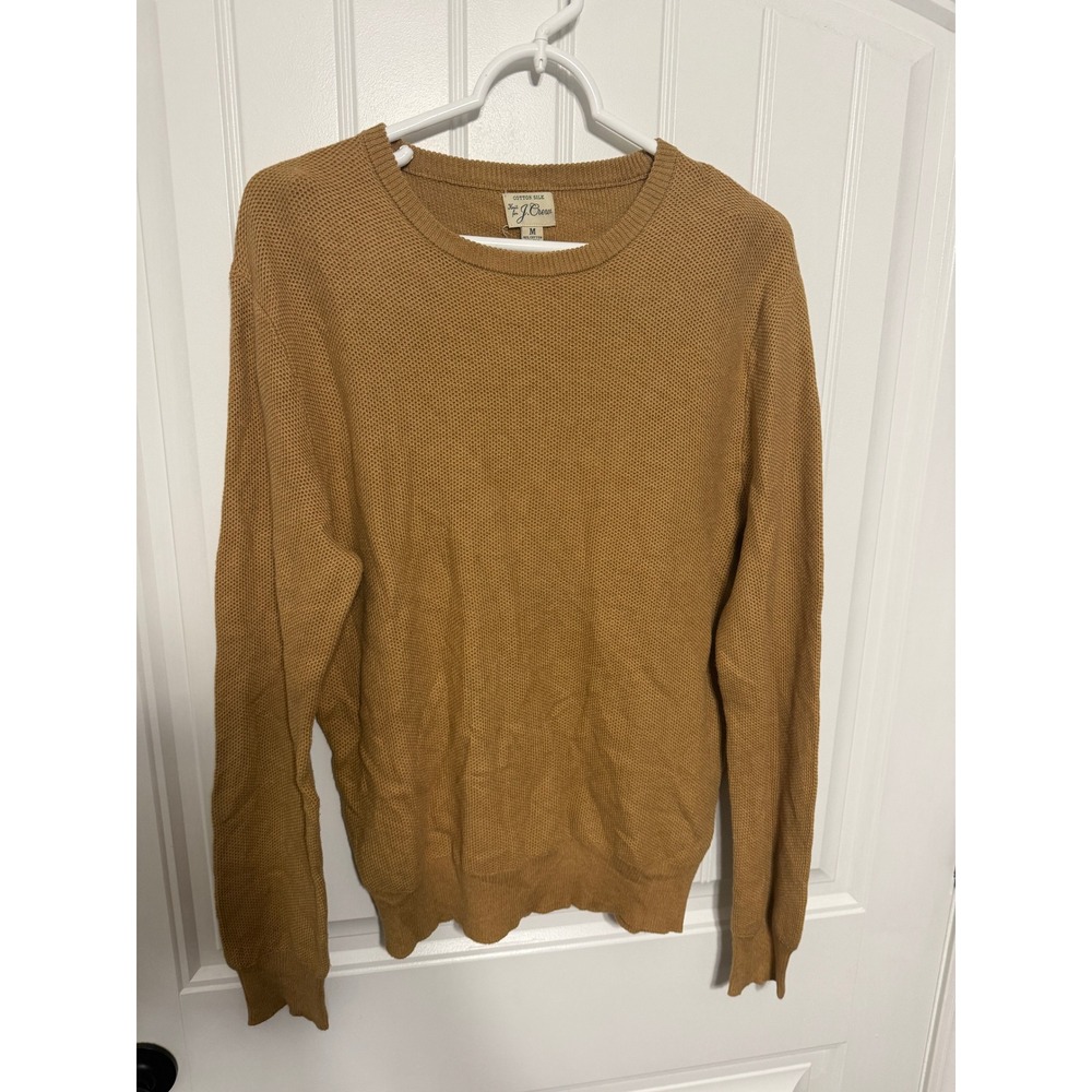 J.Crew Sweater Mens Medium Cotton Silk Waffle Knit Pullover Mustard Tan EUC